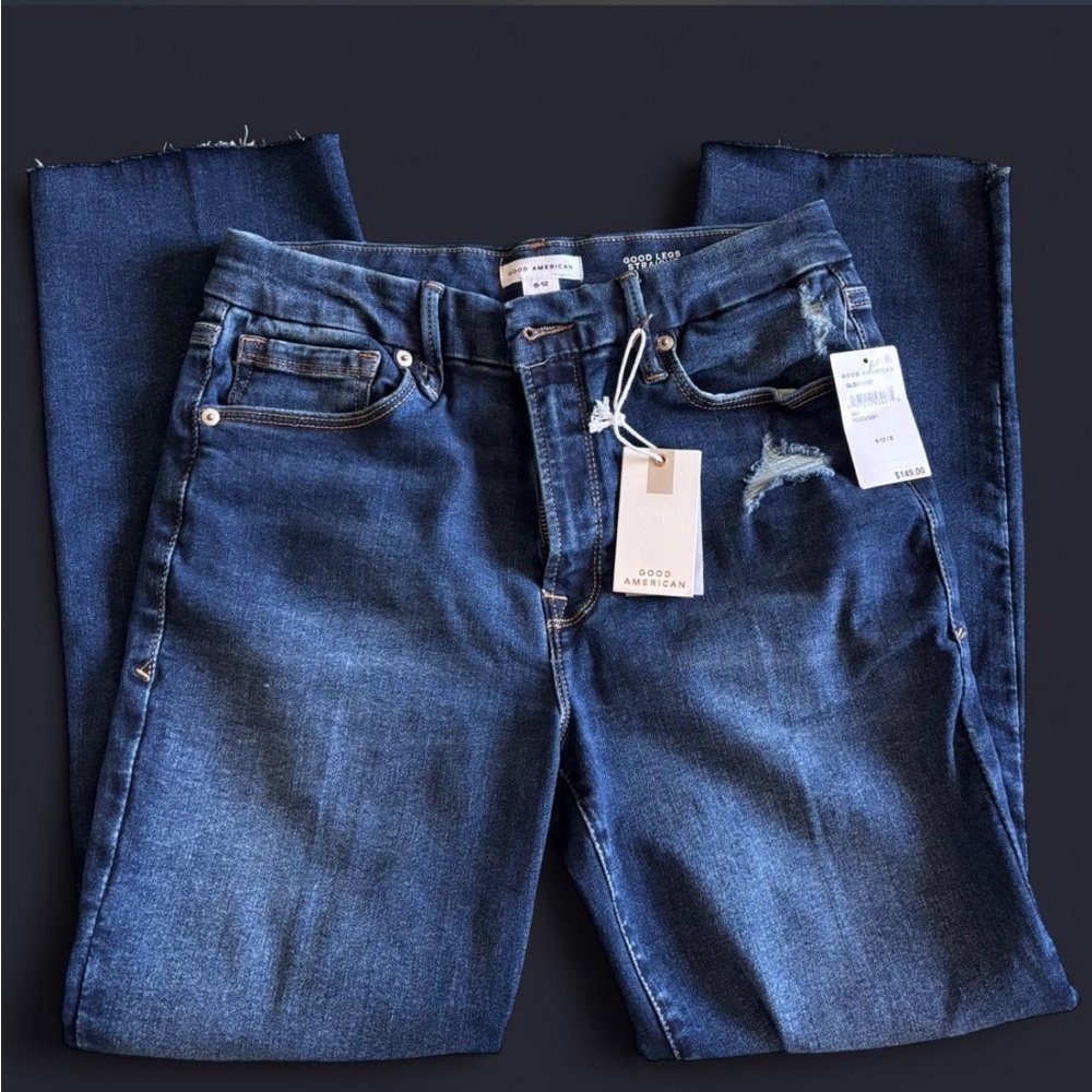 Good American Women's Dark Blue Mid-Rise Jeans